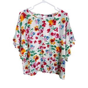 Bobeau Ruffle Sleeve Floral Blouse Lightweight Boho Top Size M